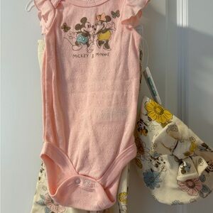 Disney Mickey & Minnie Pink Baby Onesie with Leggings and Hat